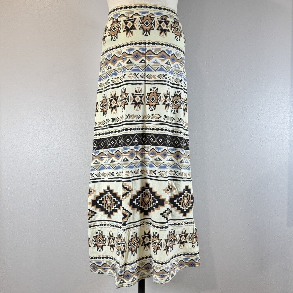 Angie Womens Light Yellow Geometric Pull On Maxi A-Line Skirt Aztec Size Small